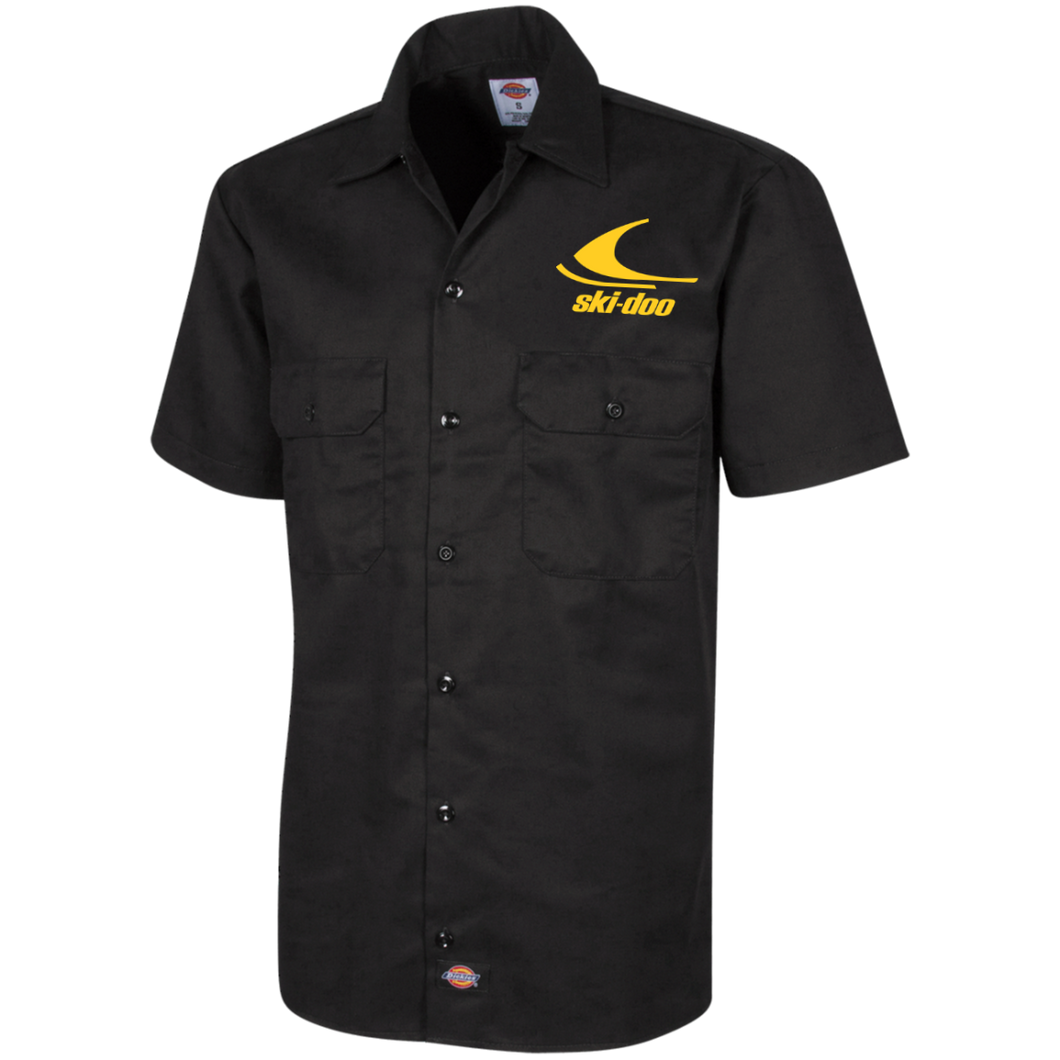 1970s Vintage Yellow Ski-doo Dickies Men's Short Sleeve Workshirt