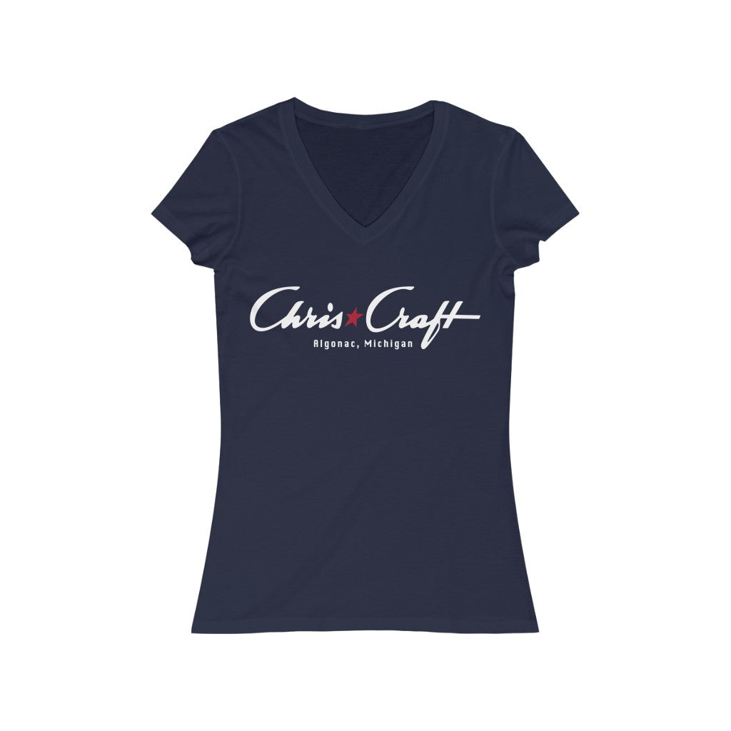 Vintage Chris Craft of Algonac Michigan Women's Jersey Short Sleeve V-Neck Tee