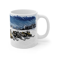 Vintage to New Ski-Doo Snowmobile Lineup Sketch White Ceramic Mug by SpeedTiques