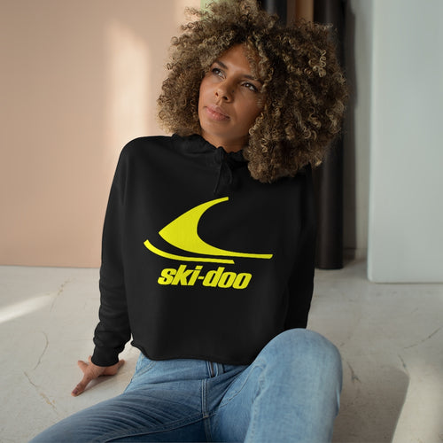 Vintage Style Ski-Doo Yellow Snowmobile Crop Hoodie