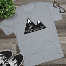 Classic Polaris Snowmobiles with Mountain Background Men's Tri-Blend Crew Tee