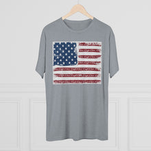 Distressed Flag with Classic Chris Craft Boat Men's Tri-Blend Crew Tee