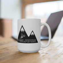 Classic Polaris Snowmobile with Mountain Design Background White Ceramic Mug
