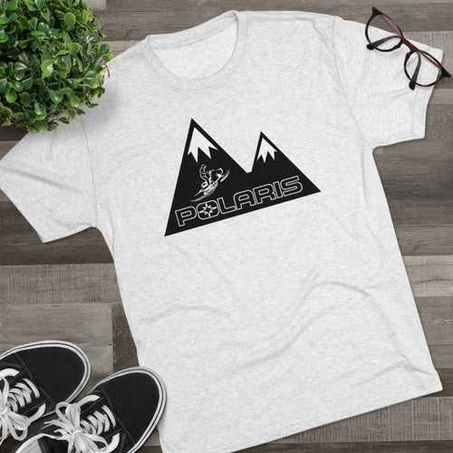 Classic Polaris Snowmobiles with Mountain Background Men's Tri-Blend Crew Tee