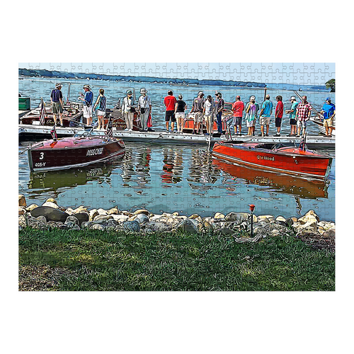 Pewaukee WI Boat Show showing Garwood Boats Rectangle Jigsaw Puzzle 500 pcs   Custom Box