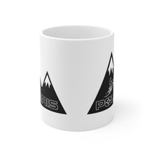 Classic Polaris Snowmobile with Mountain Design Background White Ceramic Mug