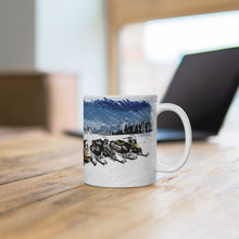 Vintage to New Ski-Doo Snowmobile Lineup Sketch White Ceramic Mug by SpeedTiques