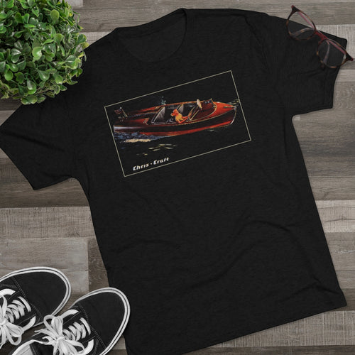 Vintage Chris Craft Runabout on a Night Ride Men's Tri-Blend Crew Tee