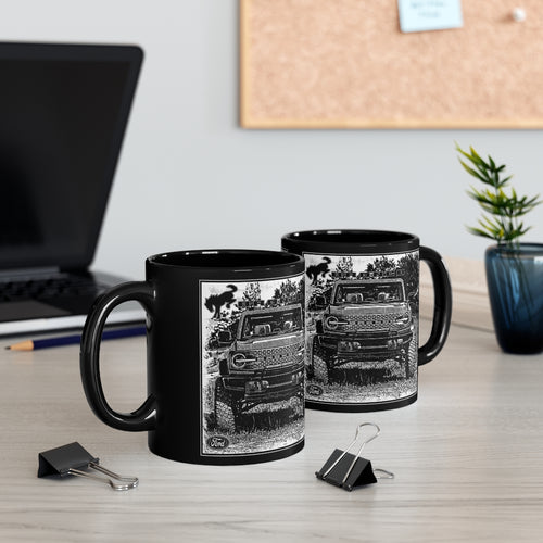 Vintage Look in Distressed Black and White 2021 Ford Bronco Picture Black mug 11oz