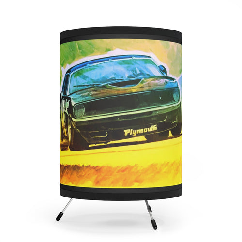 Vintage Plymouth Cuda AAR Ad Tripod Lamp with High-Res Printed Shade, US\CA plug