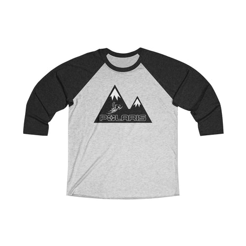Classic Polaris Snowmobile with Mountain Design Background Unisex Tri-Blend 3/4 Raglan Tee