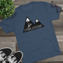 Classic Polaris Snowmobiles with Mountain Background Men's Tri-Blend Crew Tee