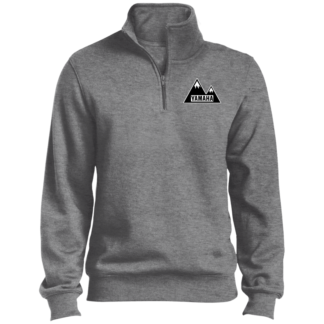 Classic Yamaha ATV Snowmobile with Mountain Background 1/4 Zip Sweatshirt