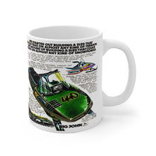 Vintage 1976 John Deere Snowmobile 440 White Ceramic Mug by SpeedTiques.com