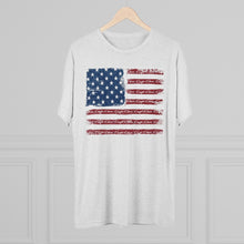 Distressed Flag with Classic Chris Craft Boat Men's Tri-Blend Crew Tee
