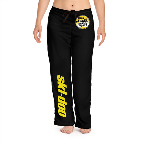 1970s Vintage Yellow Win with Ski-Doo Women's Pajama Pants (AOP)