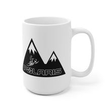 Classic Polaris Snowmobile with Mountain Design Background White Ceramic Mug