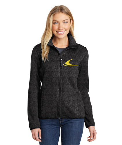 Vintage Snowmobile Ski-Doo in Yellow Port Authority® Ladies Embroidered Sweater Fleece Jacket